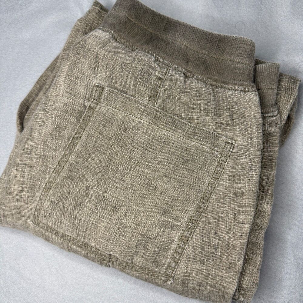 Orvis 100% Linen Cropped Cargo Pants Womens 8 Olive Khaki Elastic Waist Boho